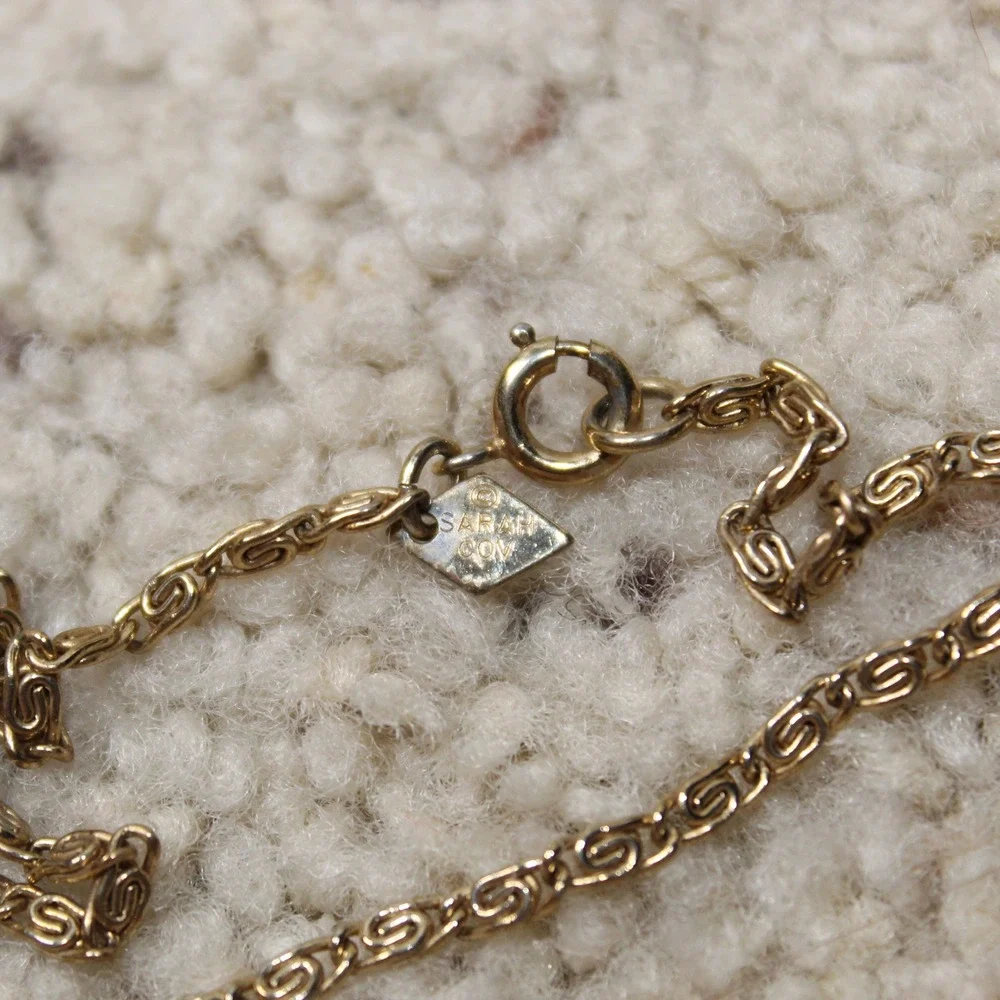 Sarah Coventry Necklace Reversible Floral Leaf Pendant 24in Gold Tone Vintage